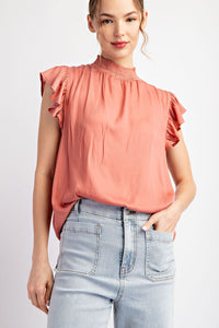 Satin Feel Mock Neck Top | Clay