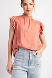 Satin Feel Mock Neck Top | Clay