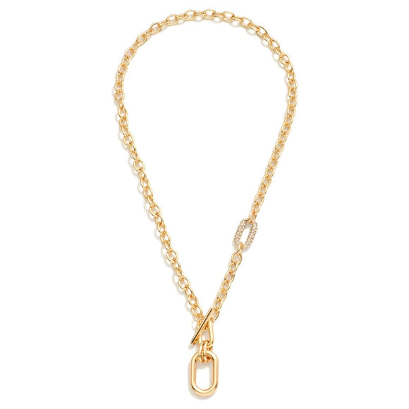 Pave Rhinestone Toggle Chain Necklace | Gold