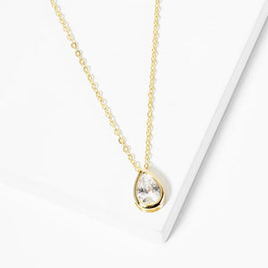 Cubic Zirconia Teardrop Pendant Chain | Gold Necklace