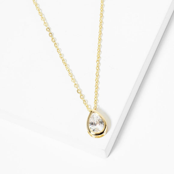Cubic Zirconia Teardrop Pendant Chain | Gold Necklace