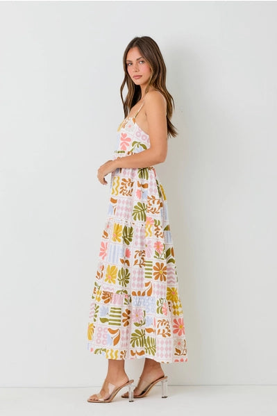 Floral Linen Open Back Maxi Dress | Multi