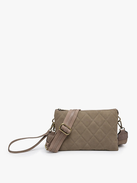 Izzy Vegan Leather Quilted Crossbody Bag | Grey Taupe