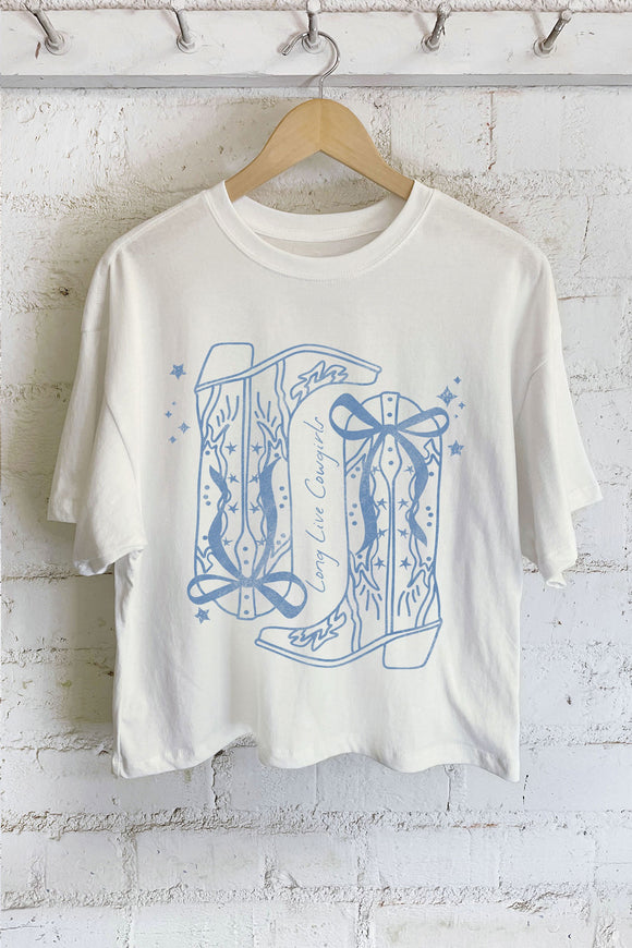 Long Live Cowgirl Bow Boots Midi Crop Tee | Natural