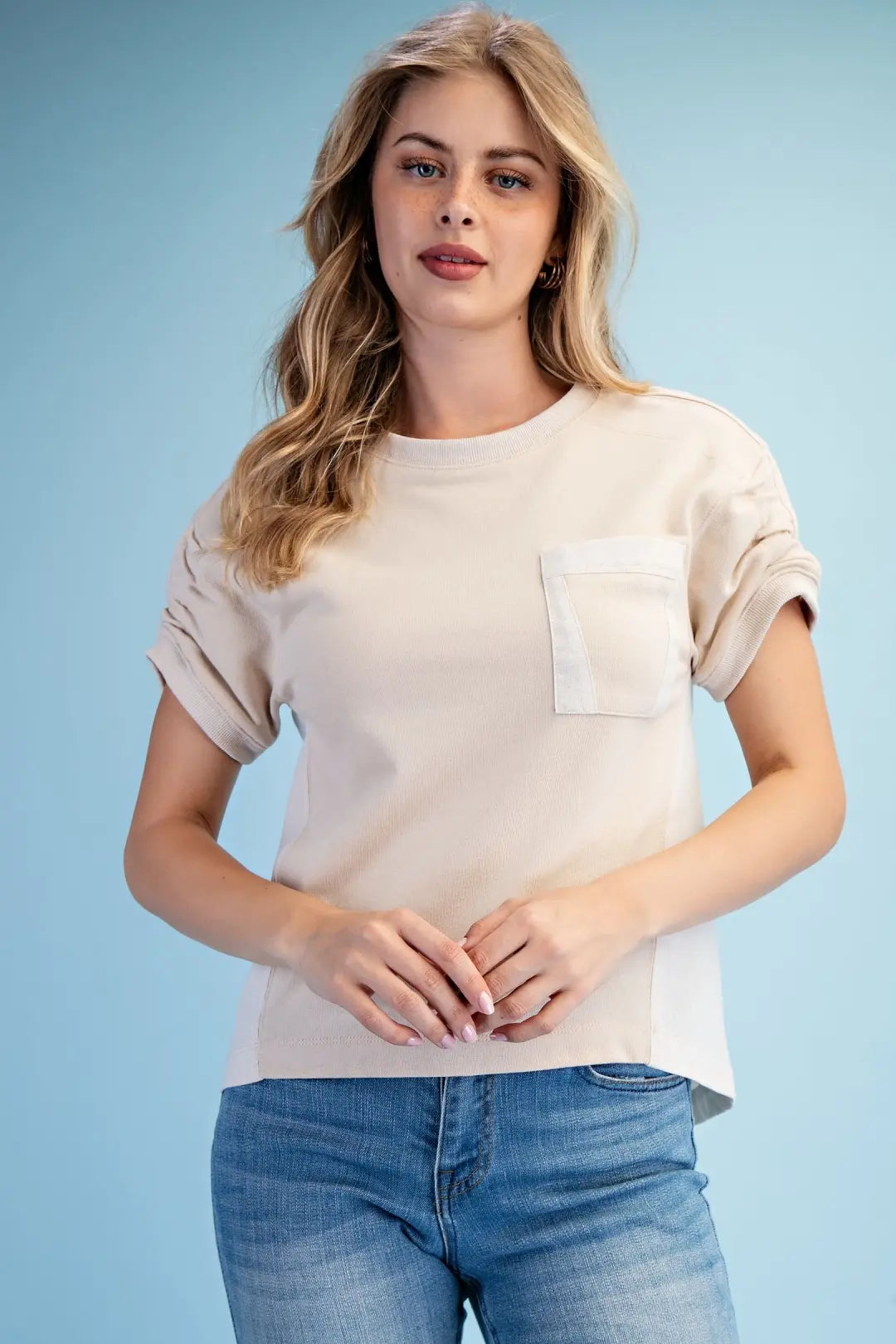 Ruched Short Sleeve Top | Stone