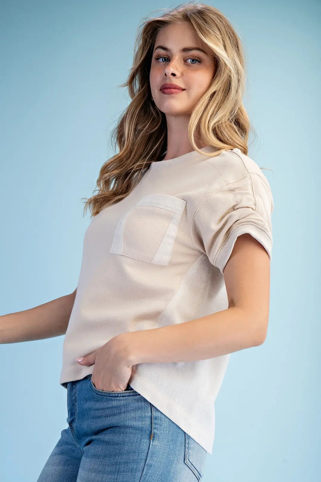 Ruched Short Sleeve Top | Stone