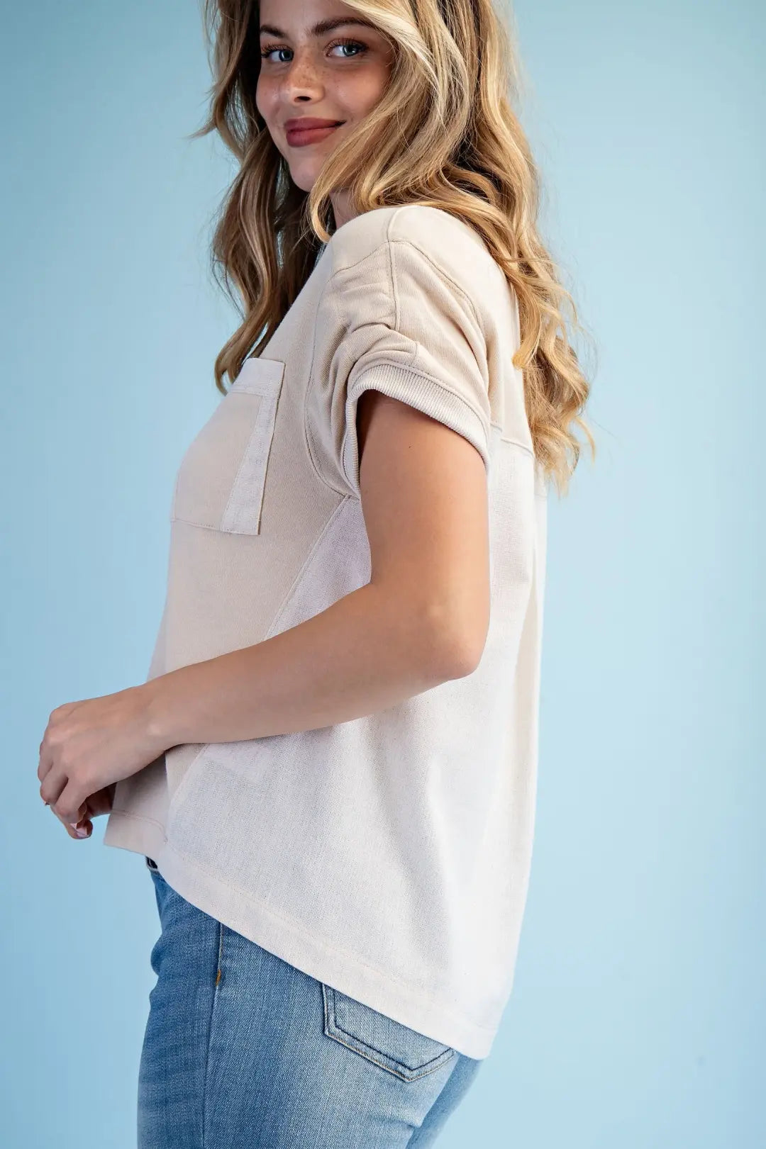 Ruched Short Sleeve Top | Stone