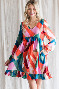 Geo Abstract Babydoll Dress | Multi