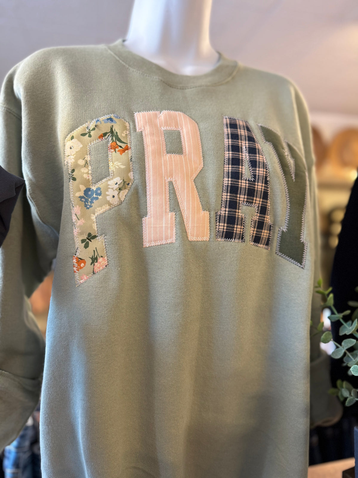 PRAY Embroidered Patch Sweatshirt | Sage