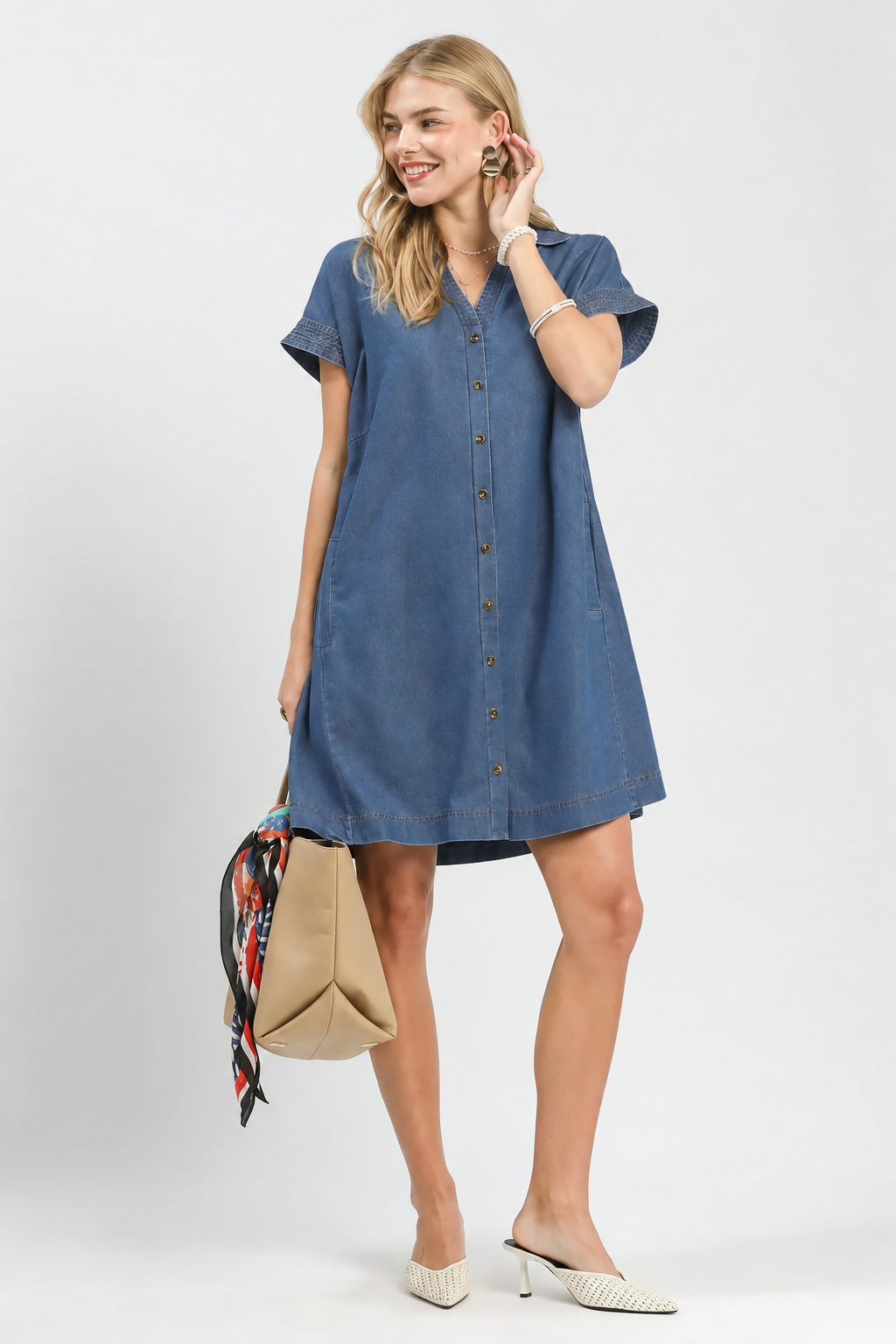 Chambray Button-Front Shirt Dress | Medium Wash