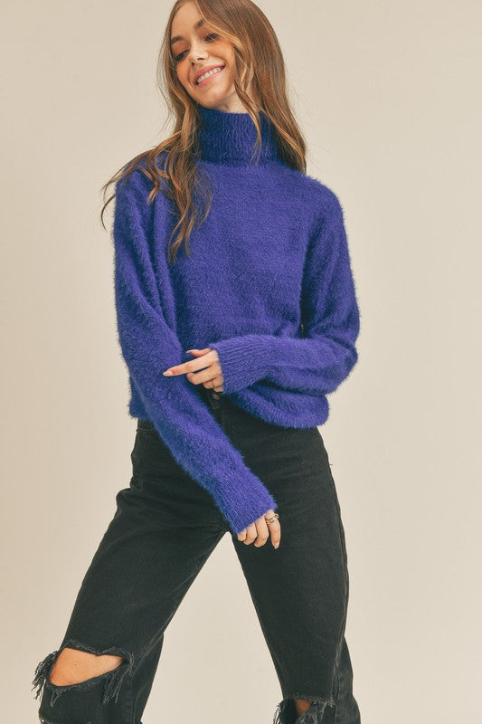 Fuzzy Turtleneck Sweater | Cobalt Blue