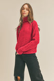 Fuzzy Turtleneck Sweater | Red