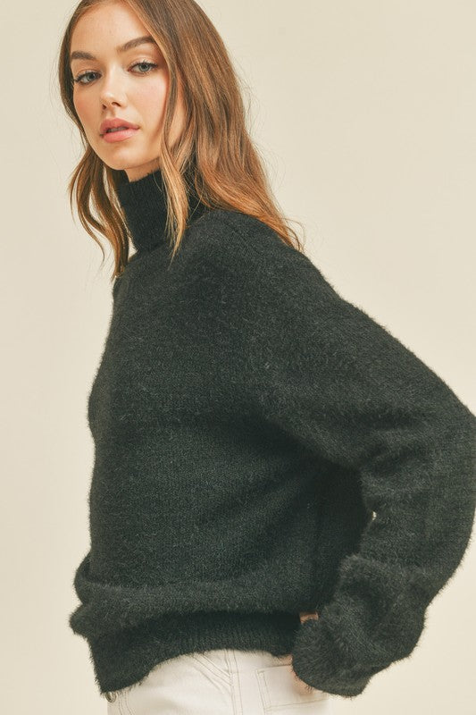 Fuzzy Turtleneck Sweater | Black