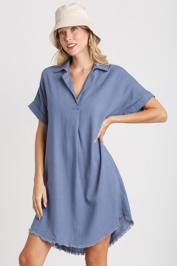 Collared Linen Dress | Ash Blue