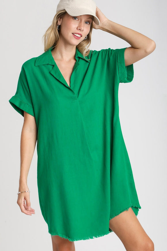 Collared Linen Dress | Emerald Green