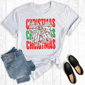 Christmas Lights Bow Tee | Heather Ash