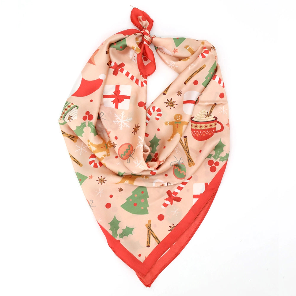 Gingerbread Christmas Square Bandana Scarf | Pink