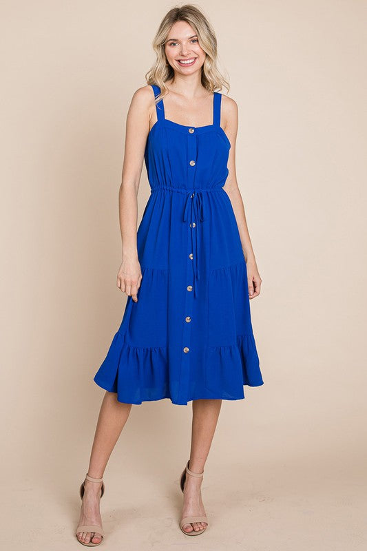 Tiered Button Midi Dress | Royal Blue