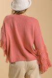 Fringe Cable Knit Sweater | Pink