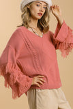 Fringe Cable Knit Sweater | Pink