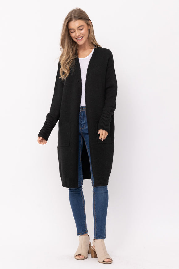 Long Open Front Mossy Cardigan | Black