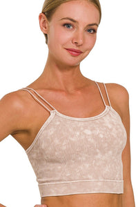 Washed Ribbed Double Strap Brami | Ash Mocha