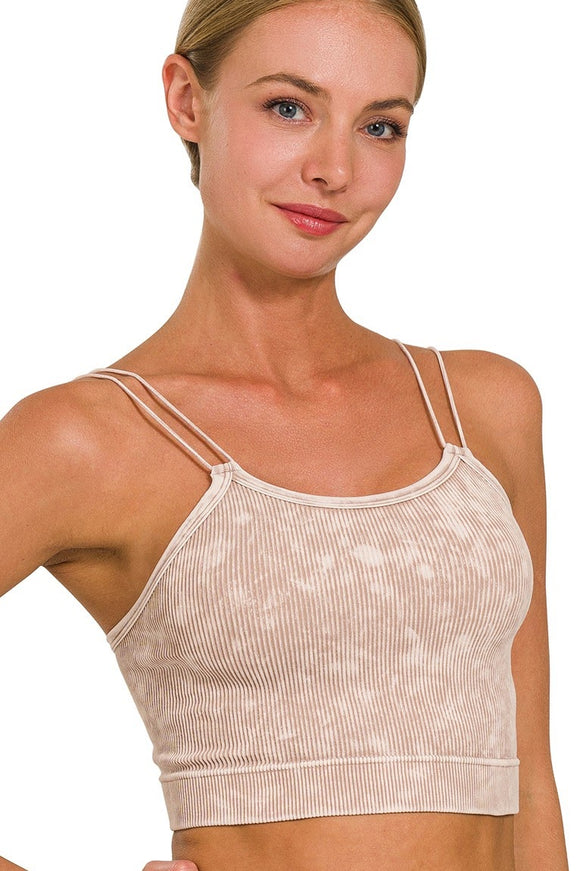 Washed Ribbed Double Strap Brami | Ash Mocha