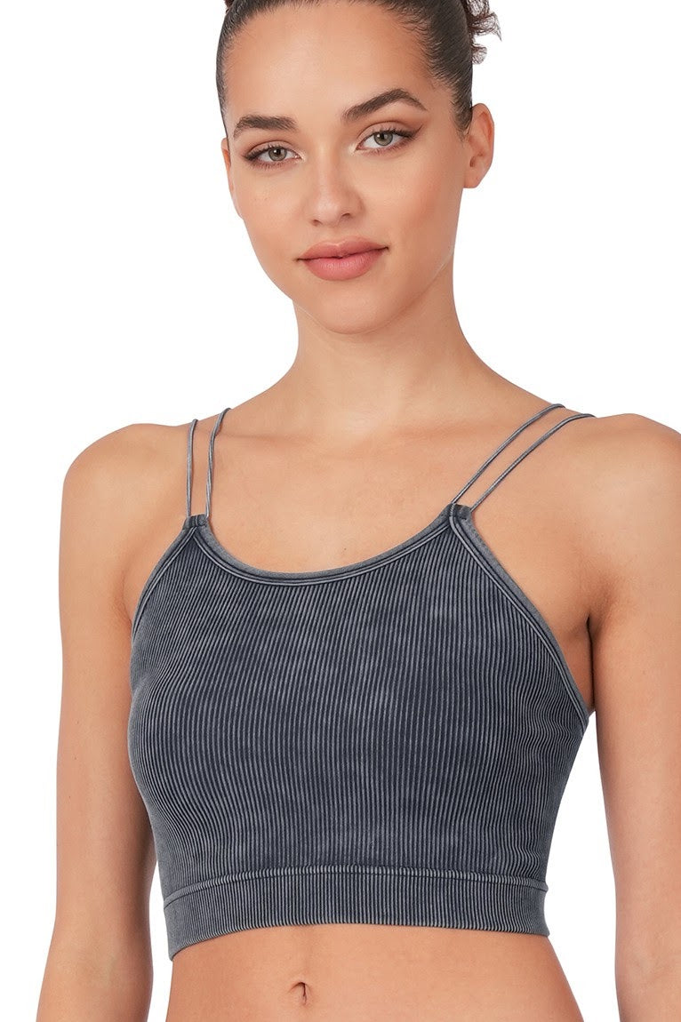 Washed Ribbed Double Strap Brami | Ash Black