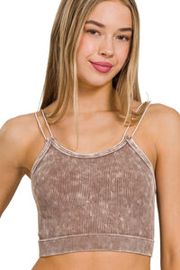 Washed Ribbed Double Strap Brami | Mocha