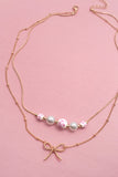 Pink Ceramic Bow Layered Chain | Gold Necklace