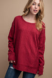 Textured Knit Raw Edge Top | Wine