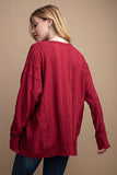 Textured Knit Raw Edge Top | Wine