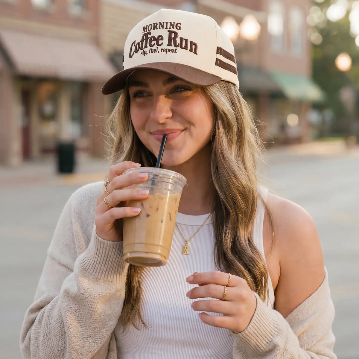 Morning Coffee Run Trucker Cap | Brown