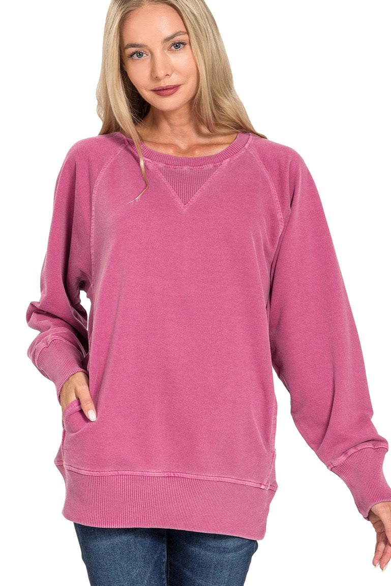 Pigment Dyed French Tery Pullover Sweater Top | Wine