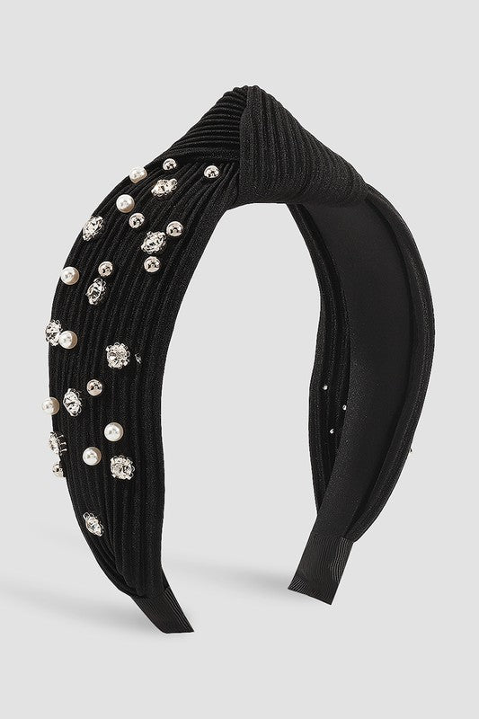Crystal+Pearl Knot Headband | Black
