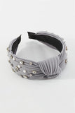 Crystal+Pearl Knot Headband | Grey