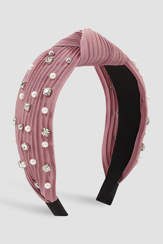 Crystal+Pearl Knot Headband | Pink