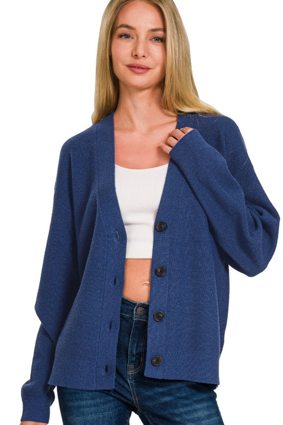 Button Down Sweater Cardigan | Light Navy