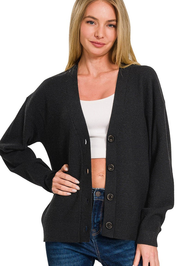 Button Down Sweater Cardigan | Black