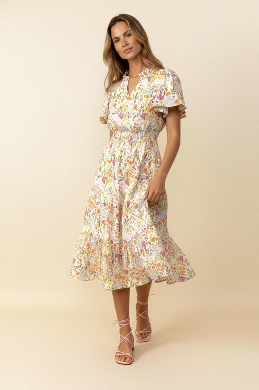 Frill Hem Floral Maxi Dress | Ivory Mix