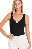 Microfiber Split Neck Bodysuit | Black
