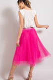 Mesh Pleated Midi Skirt | Hot Pink