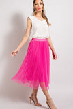 Mesh Pleated Midi Skirt | Hot Pink