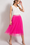 Mesh Pleated Midi Skirt | Hot Pink