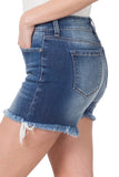 Zenana Mid Rise Frayed Denim Shorts | Medium