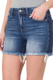 Zenana Mid Rise Frayed Denim Shorts | Medium