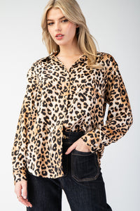 Leopard Button Front Top | Brown Mix