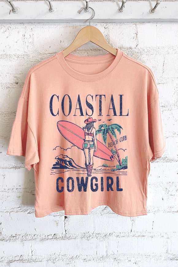 Coastal Cowgirl Beach Club Midi Crop Tee | Peach