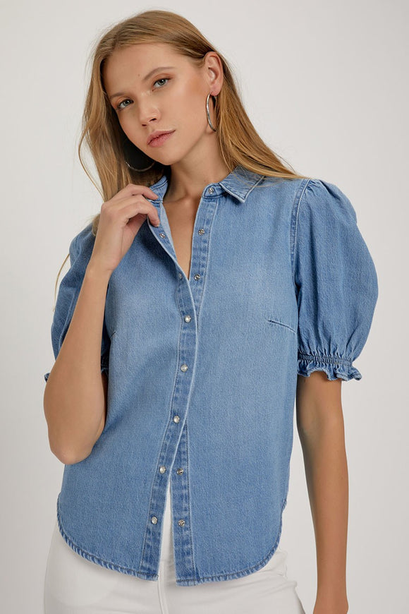 Puff Sleeve Denim Top | Light Wash