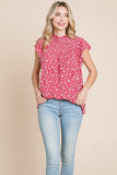 Flutter Sleeve Smocked Ditsy Floral Top | Red